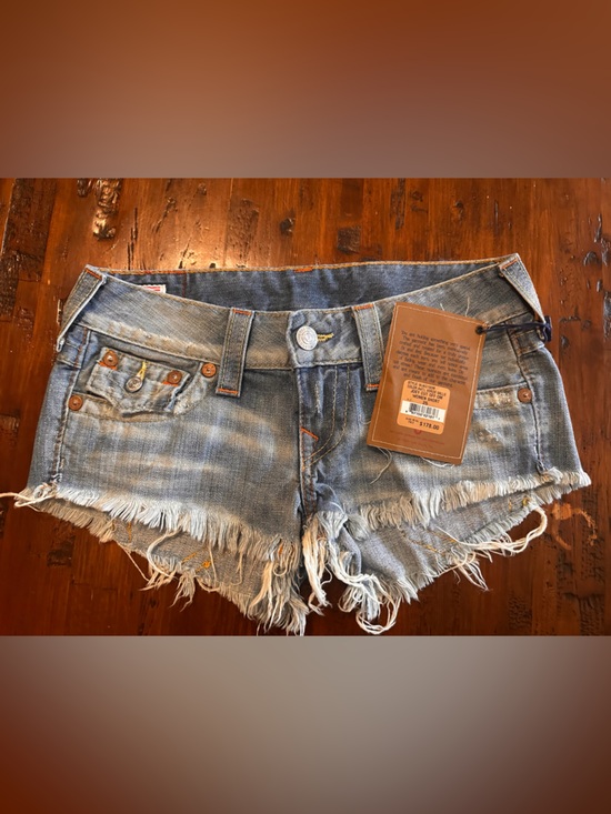 True Religion Pants - True Religion Light Blue Distressed Denim Jean Shorts